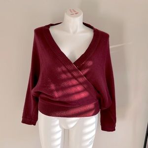 Cropped Ribbed Knit Sweater | Large